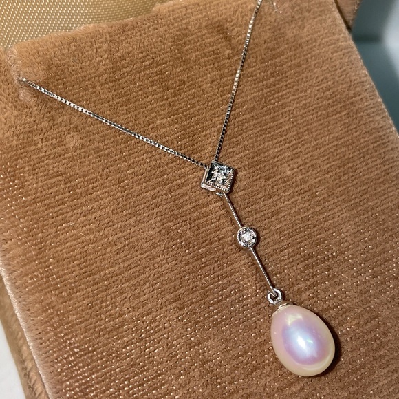 Solid Stamped 14K 585 White Gold Pearl Natural Diamond Pendant for Necklace - Picture 11 of 11